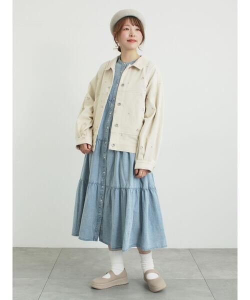 オーガニックコットン】デニムジャケット（ノーカラージャケット