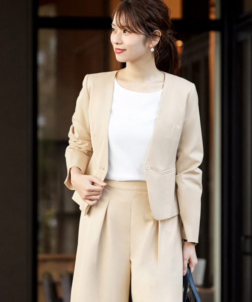 セール】ノーカラージャケット クロップド丈パンツ セットアップ