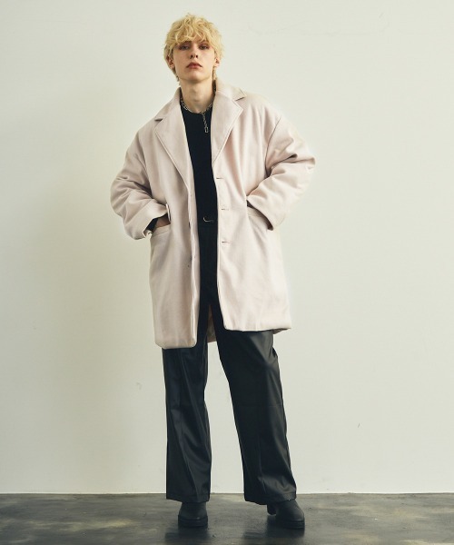 セール】ミドル丈ウールライクオーバーサイズチェスターコート/裏