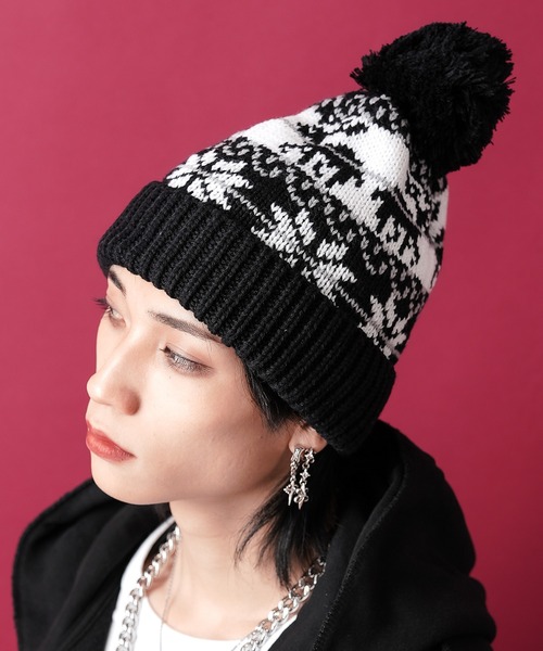 セール】an meets zakka ノルディック柄ボンボンニット帽（ニット