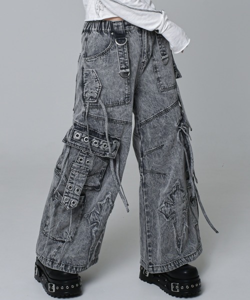 REFLEM/レフレム』クロスパッチワイドデニムカーゴパンツ（デニム