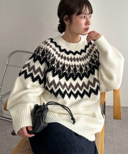 セール】【ユニセックス】求心柄オーバーニット（ニット/セーター