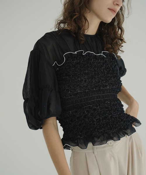 セール】COLOR STITCHED SHIRRING TOPS（シャツ/ブラウス）｜CLANE