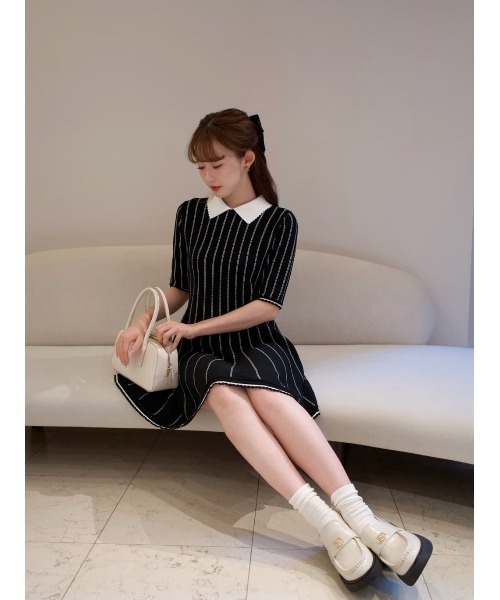 ワンピース herlipto Striped Jacquard Knit Dress M Striped Jacquard