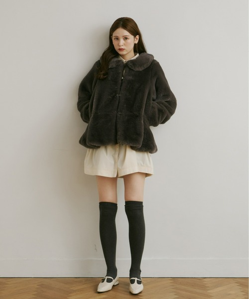 セール】フラッフィーラウンドカラーペプラムファーコート（その他