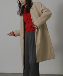 vネック コート」に該当するレディースのノーカラーコートファッション