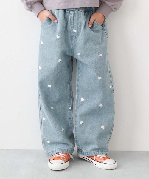 ハートと花がえらべる 刺繍 デニム ワイドパンツ（デニムパンツ