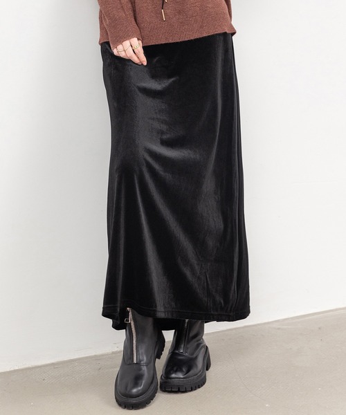 ロング丈/ゴム入り】艶やかな光沢で大人の華やぎ魅せ。Aライン ベロア