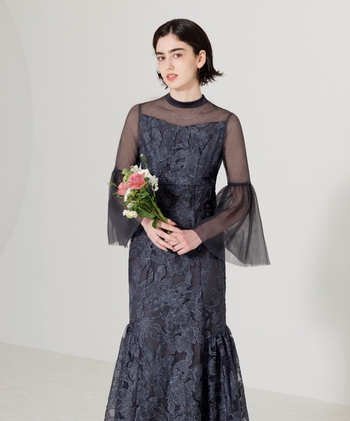 Leja（レジャ）の「【LEJA】異素材シアー刺繍レース透け感プリーツ