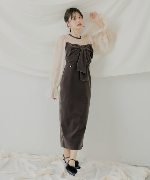 SALON by Chico】配色シアーリボンベロアワンピース/オケージョン