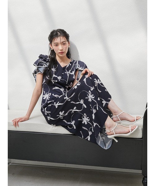 セール】【00サイズあり】Sustainableリボンプリントワンピース