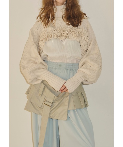 セール】ニッティングパターンボリュームフリルボレロニット（ニット