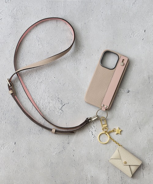 iPhone15Pro)ハンドル付き バックカバーケース シュリンクレザー