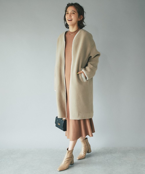 RIVE DROITE（リヴドロワ）の「ロング丈で安心感/ノーカラーボアコート