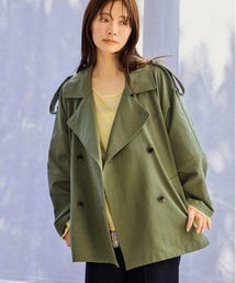 トレンチコート（グリーン・カーキ/緑色系・ショート丈）ファッション