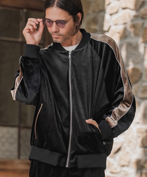 mj11138-ラグランスリーブラインベロアブルゾン（スカジャン）｜CAMBIO