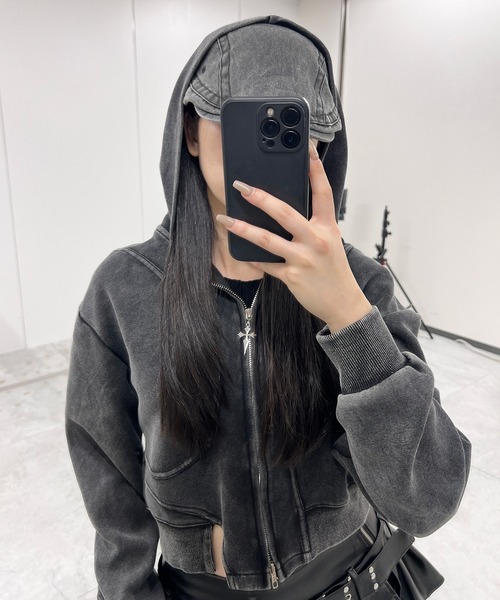 専用 BEEDEN バックロゴ クロップド ジップアップパーカー y2k 短丈