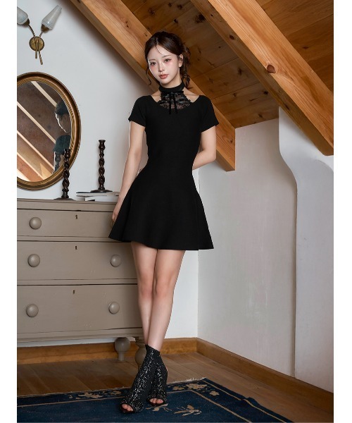 アメスリレースフレアニットミニワンピース（ワンピース）｜Darich