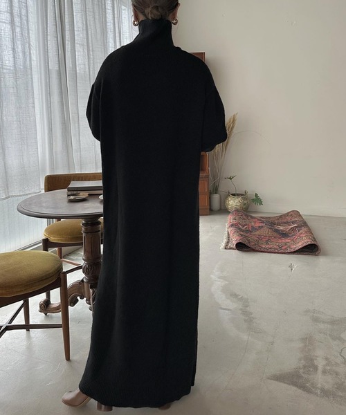 セール】【サイズ展開あり】フィンガータートルニットロングワンピース