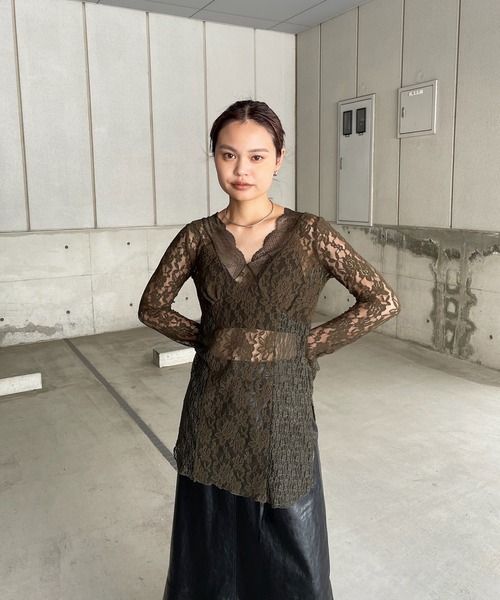 Ameri（アメリ）の「COMBINATION LACE TOP（Tシャツ/カットソー）」 - WEAR