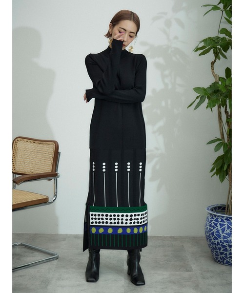 UN3D.（アンスリード）の「ミックスドットジャカードニットワンピース