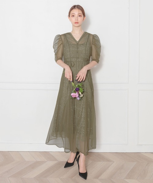 Leja（レジャ）の「【LEJA】花柄総レースパフスリーブウエストリボン