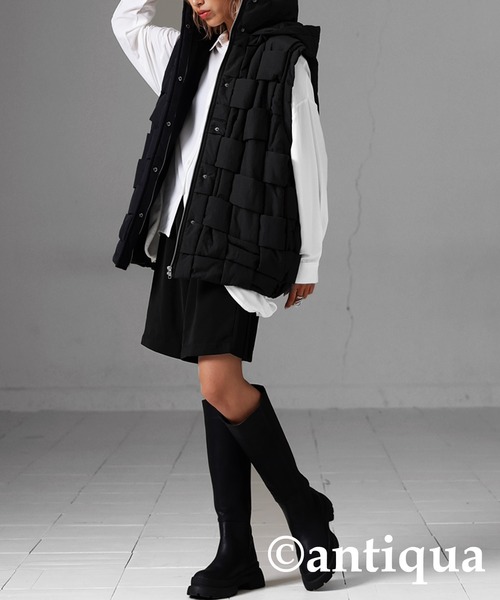antiqua（アンティカ）の「ブロック編みダウンベスト（ダウンベスト