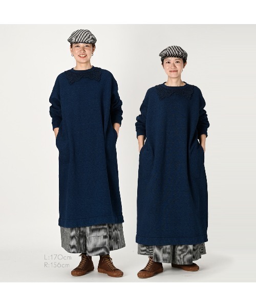 45R（フォーティファイブアール）の「裏毛deレースドレス（インディゴ