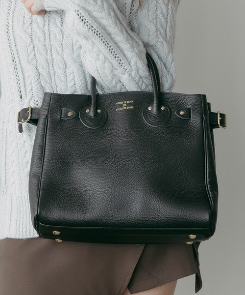 YOUNG & OLSEN/ヤングアンドオルセン EMBOSSED LEATHER BELTED TOTE S