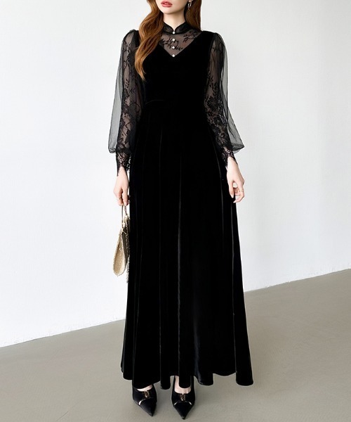 セール】上品な透け感とベロアの艶で魅せる大人の一着。 シアー