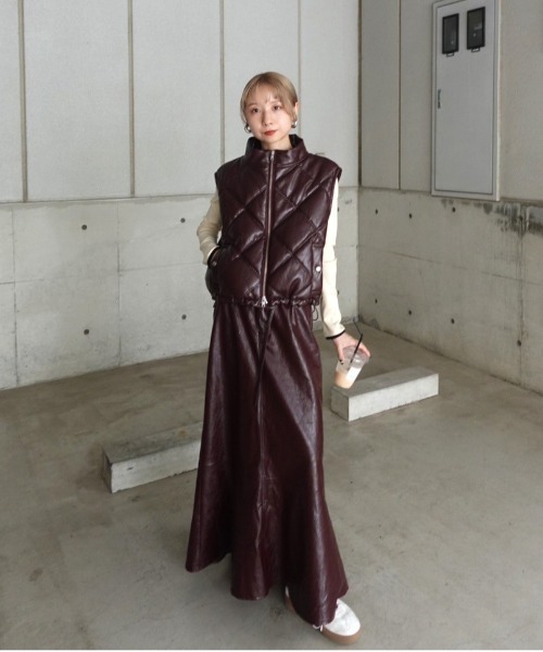 セール】SYNTHETIC LEATHER QUILTING MINI VEST（ベスト）｜Ameri