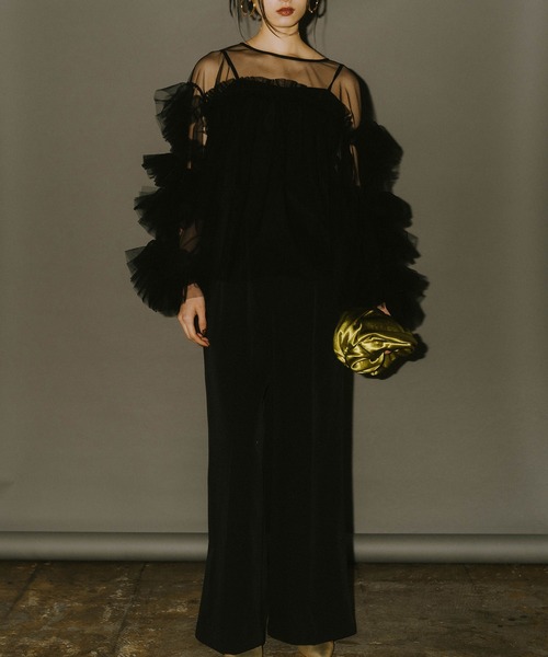 2点セットアイテム】オールインワン×デコラティブチュールトップス