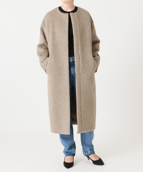 セール】ラムウールノーカラーロングコート◇（ノーカラーコート