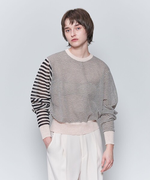 6（ロク）の「＜6(ROKU)＞シアー ボーダークルーネック プルオーバー
