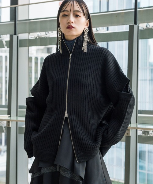 HARE（ハレ）の「ZIPカットアウトリブニット(HARE)（ニット/セーター