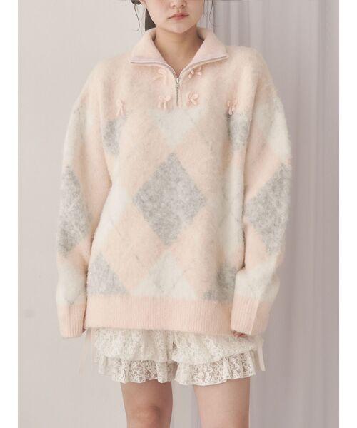 セール】fluffyアーガイルZIPニット（ニット/セーター）｜merry jenny