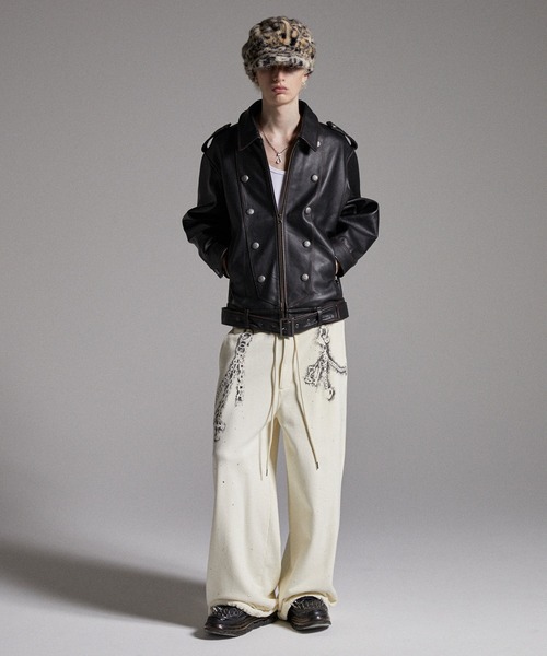 GRANCY】Rhinestone Design Layered Sweatpants / ラインストーン