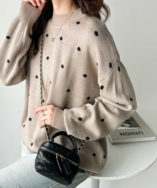 セール】【新色追加】ドット柄ニットプルオーバー（ニット/セーター