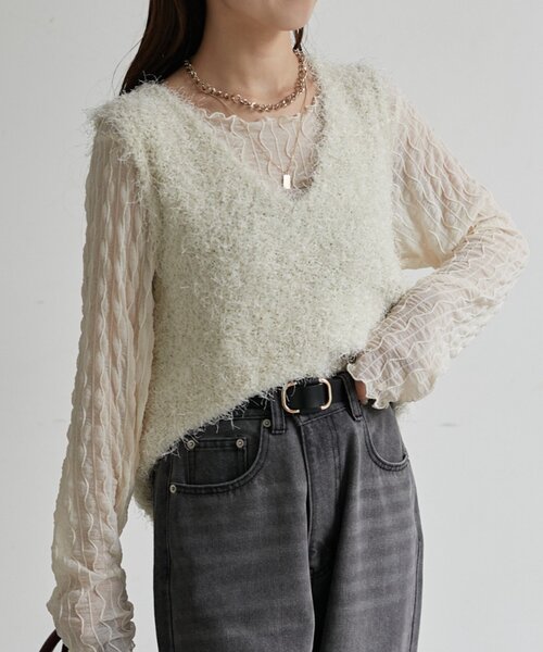 セール】フェザーヤーンVネックベスト（ニット/セーター）｜Thevon