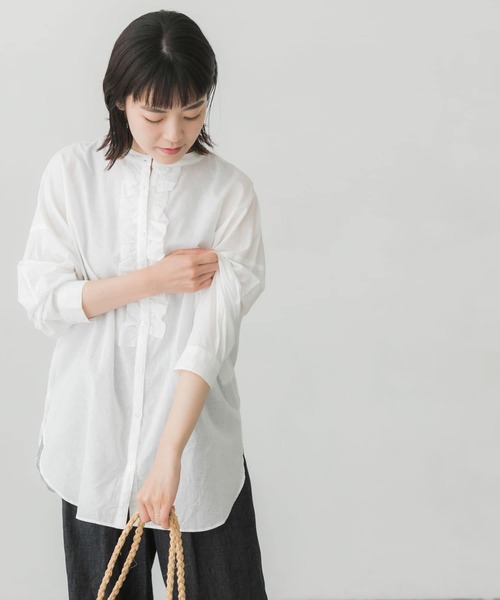 かぐれ（カグレ）の「コットンリネンフリルブラウス（シャツ/ブラウス