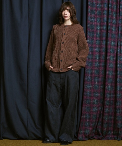 UNISEX》3 colors Wool Nylon Prime-Over Crew Neck Knit Cardigan/三