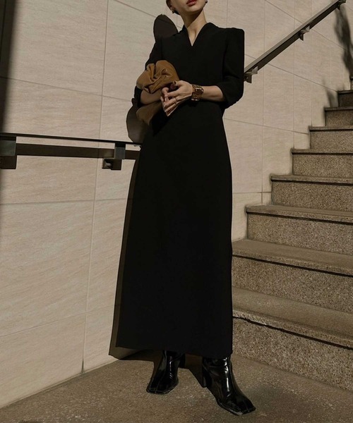 Ameri（アメリ）の「EDGE SHOULDER BONDING DRESS（ワンピース）」 - WEAR