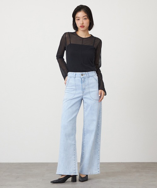 SOMETHING LISAレースアップワイドデニムパンツ（デニムパンツ