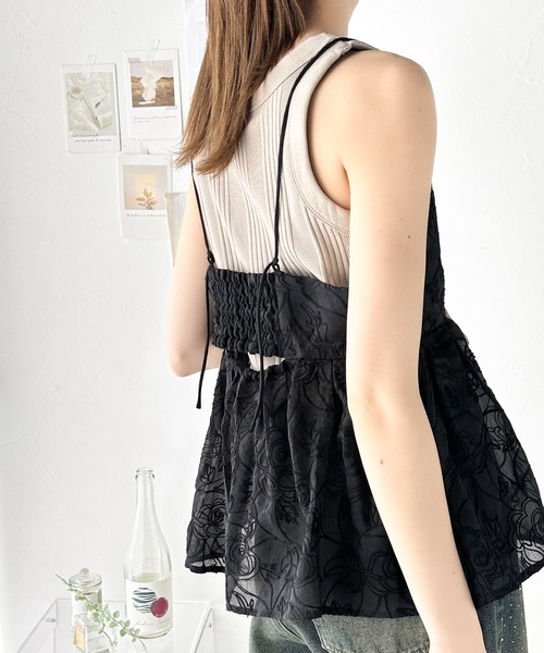 セール】大人のレイヤードスタイル。シアー花柄刺繍オーバーキャミ