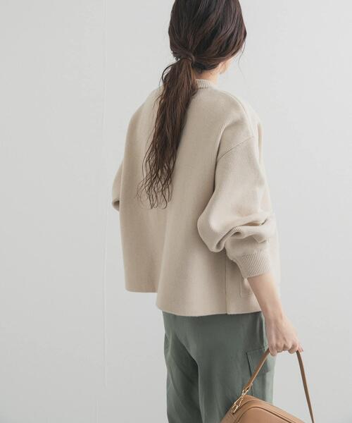 PAPAS + パパスプラス ニットZIPブルゾン 袖ケーブル エンジ L PAPAS