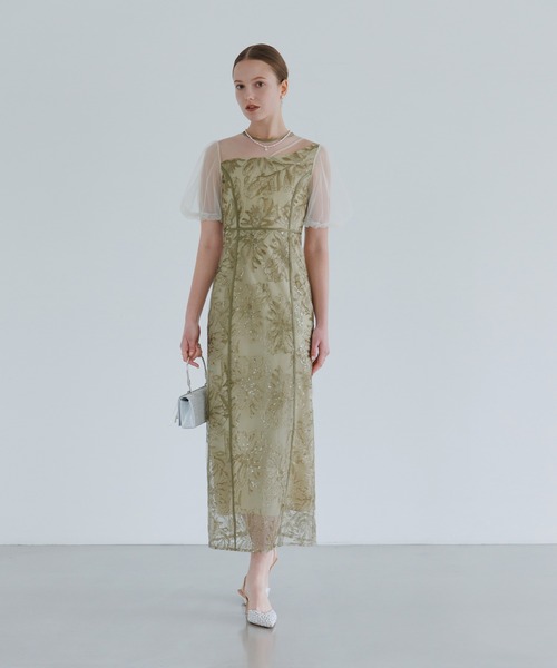 セール】【LEJA】アシンメトリーシアーフラワードレスワンピース美脚