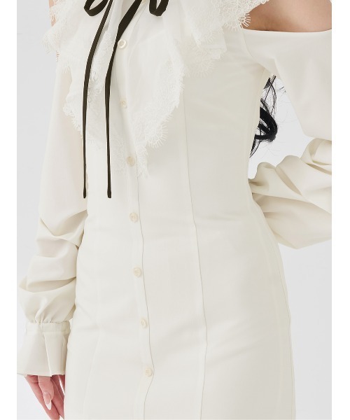 ショルダースカラップフリルシャツミニワンピース（ワンピース