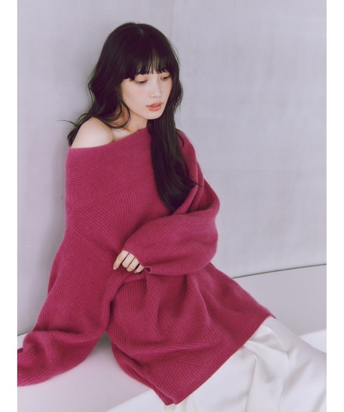 FRAY I.D（フレイアイディー）の「オフショルニットミニワンピース