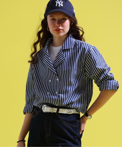 sara&cake（サラアンドケイク）の「ストライプ開襟ダブルシャツ