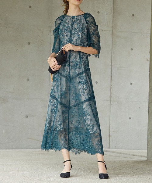 セール】ショルダーギャザーラッセルレースワンピース（ドレス